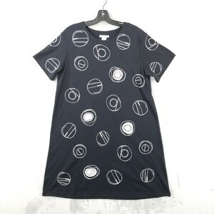 Vintage Dress Women M Black Embroidered Painted Jersey Casual Artsy Cotton Blend